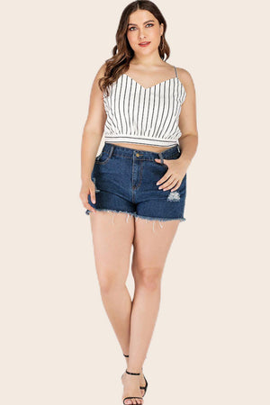 Plus Size Tie-Back Vertical Striped Cropped Cami - MXSTUDIO.COM