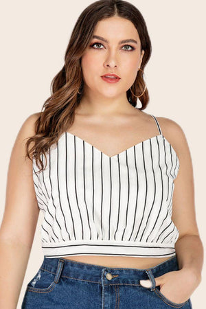 Plus Size Tie-Back Vertical Striped Cropped Cami - MXSTUDIO.COM