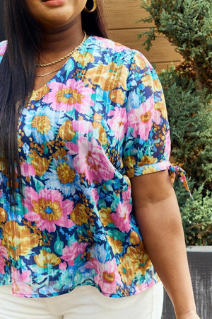 Plus Size Tie Sleeves Floral Blouse - MXSTUDIO.COM