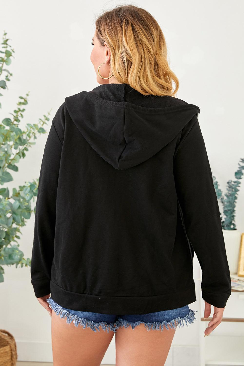 Plus Size Zip-Up Jacket with Adjustable Hood - MXSTUDIO.COM