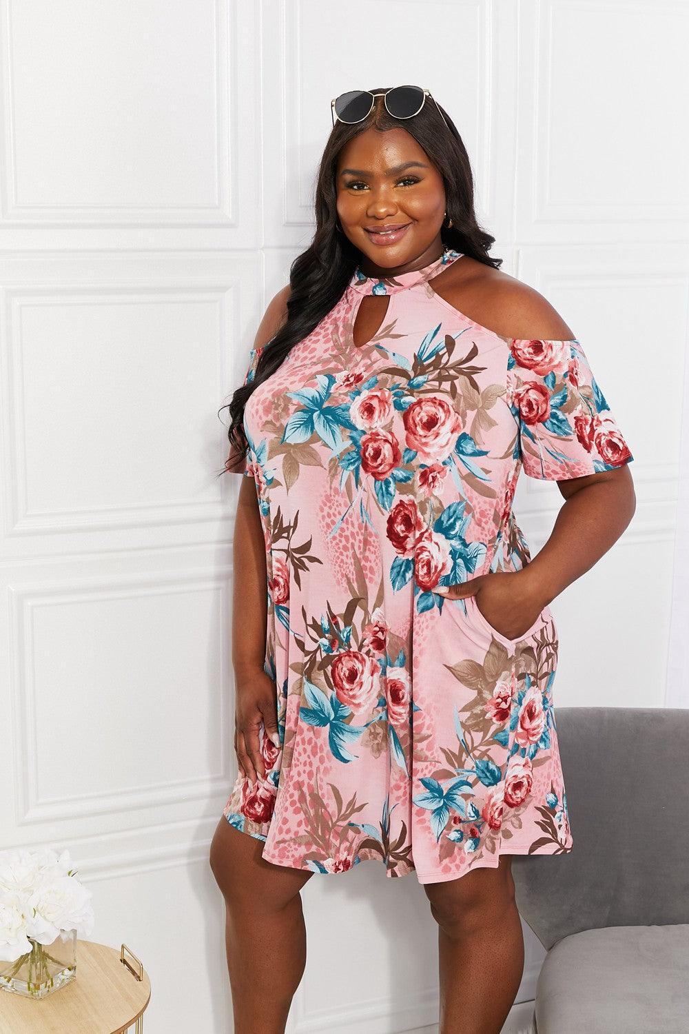 Positive Aura Floral Plus Size Cold Shoulder Dress - MXSTUDIO.COM