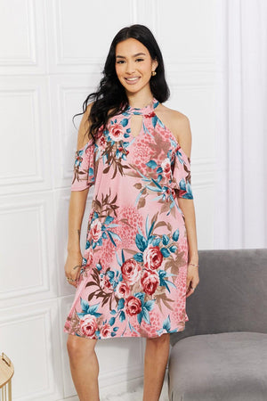 Positive Aura Floral Plus Size Cold Shoulder Dress - MXSTUDIO.COM