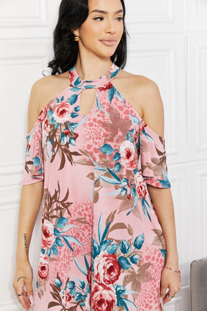 Positive Aura Floral Plus Size Cold Shoulder Dress - MXSTUDIO.COM
