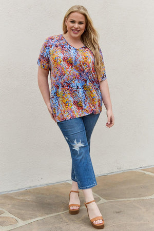 Relaxed Fit Plus Size Printed Dolman Flowy Top - MXSTUDIO.COM