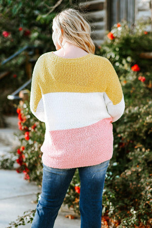 Ribbed Round Neck Plus Size Color Block Sweater - MXSTUDIO.COM