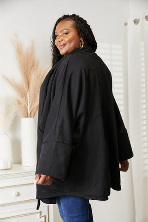 Scarf Design Open Front Plus Size Black Cardigan - MXSTUDIO.COM