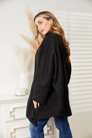 Scarf Design Open Front Plus Size Black Cardigan - MXSTUDIO.COM