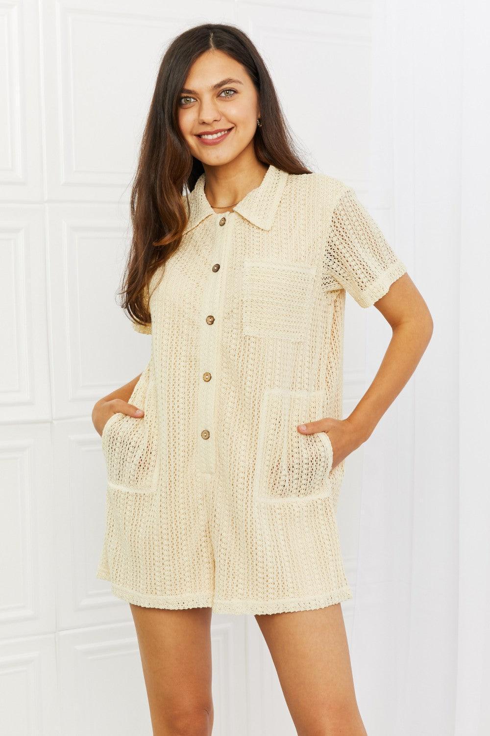 Set For The Day Plus Size Beige Crochet Romper - MXSTUDIO.COM
