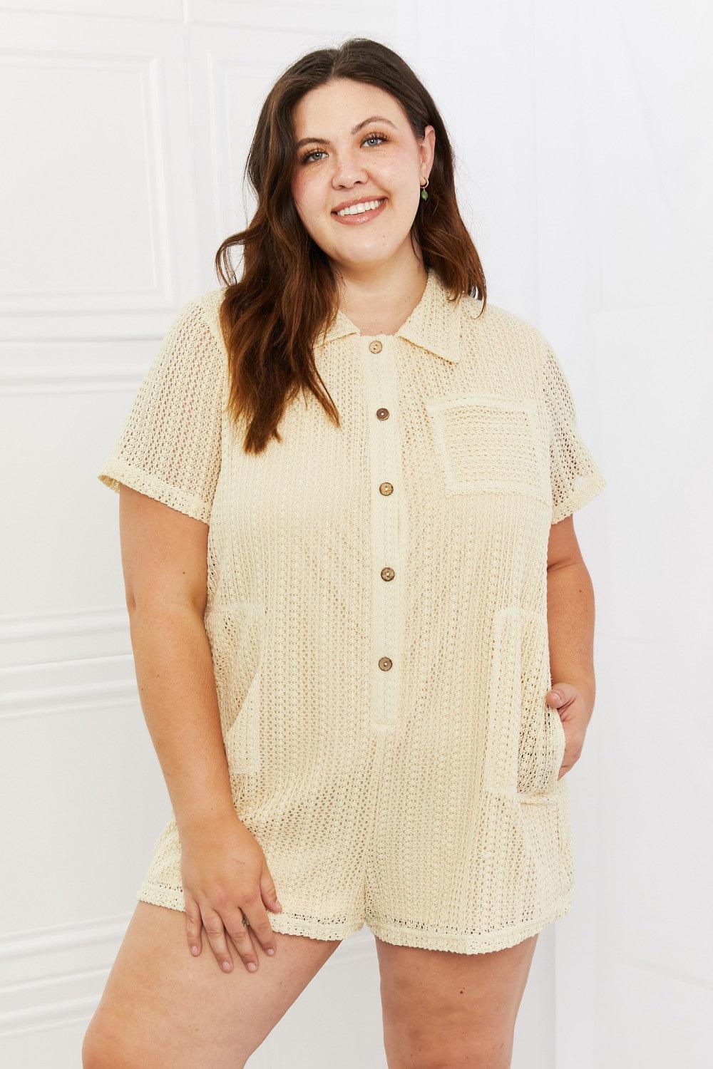 Set For The Day Plus Size Beige Crochet Romper - MXSTUDIO.COM