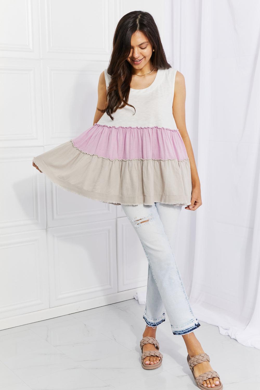 Sleeveless Color Block Plus Size Babydoll Top - MXSTUDIO.COM