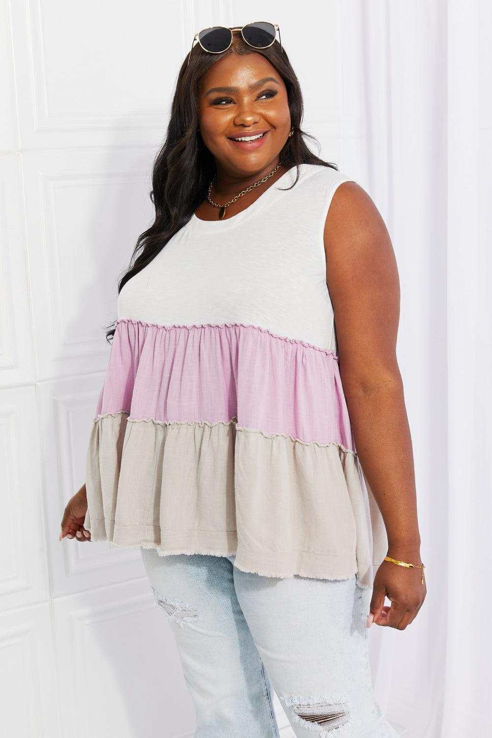 Sleeveless Color Block Plus Size Babydoll Top - MXSTUDIO.COM