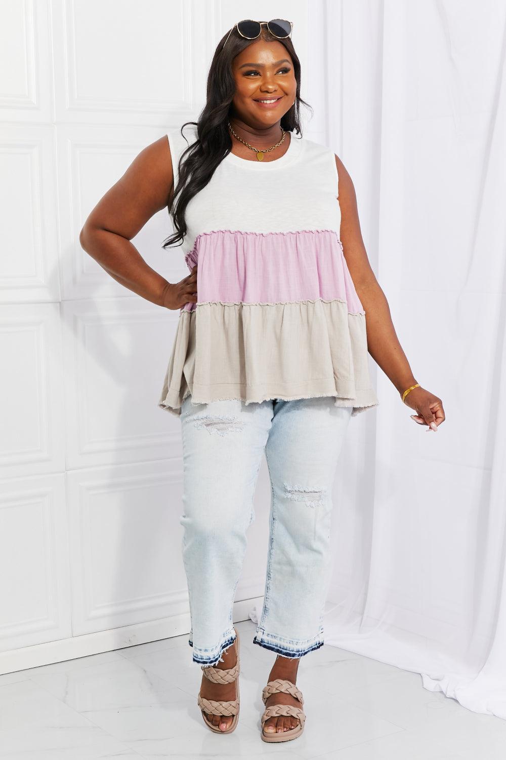 Sleeveless Color Block Plus Size Babydoll Top - MXSTUDIO.COM