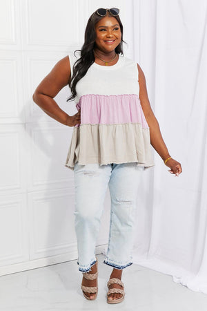 Sleeveless Color Block Plus Size Babydoll Top - MXSTUDIO.COM