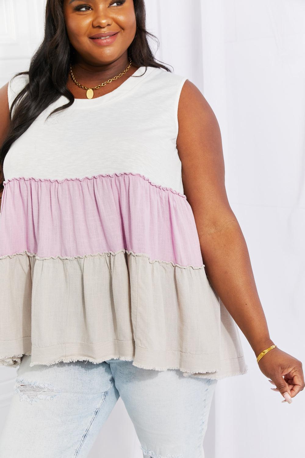 Sleeveless Color Block Plus Size Babydoll Top - MXSTUDIO.COM