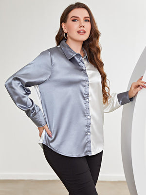 Special Color Block Plus Size Long Sleeve Shirt - MXSTUDIO.COM