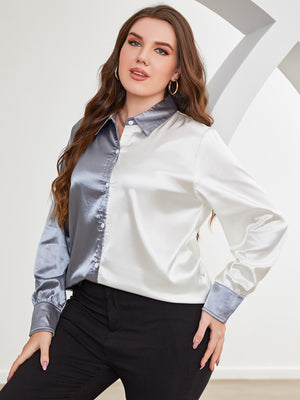 Special Color Block Plus Size Long Sleeve Shirt - MXSTUDIO.COM