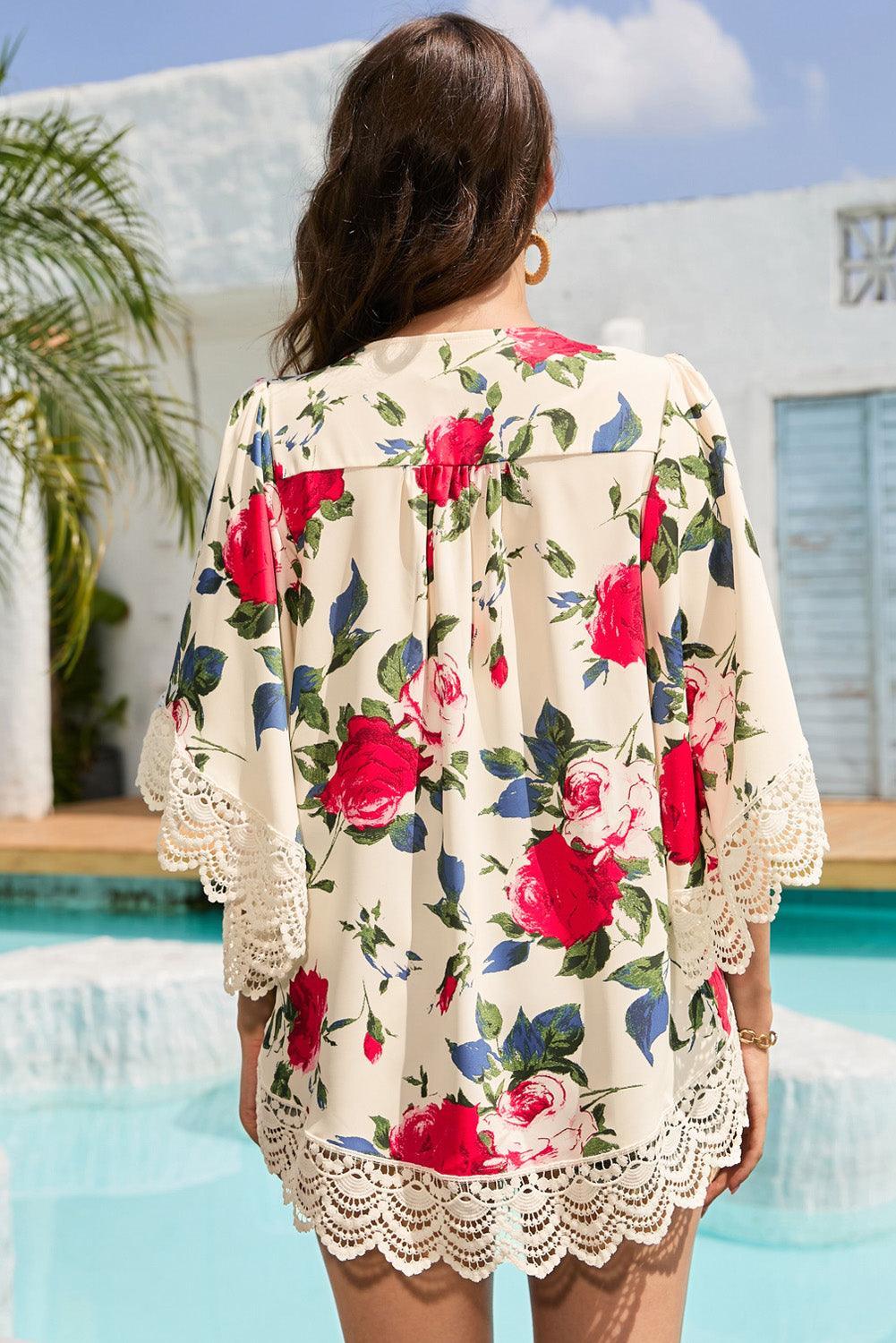 Spring Appeal Lace Open Front Floral Cardigan - MXSTUDIO.COM