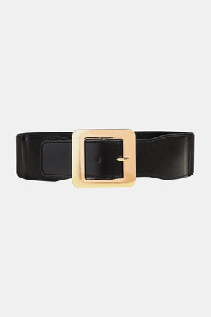 Square Alloy Buckle Black Wide Elastic Belt - MXSTUDIO.COM
