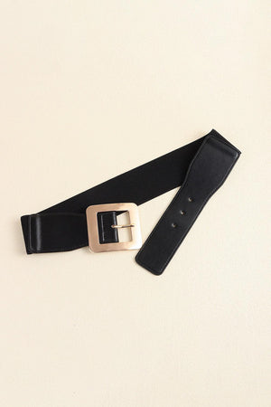 Square Alloy Buckle Black Wide Elastic Belt - MXSTUDIO.COM