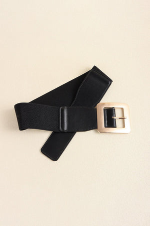 Square Alloy Buckle Black Wide Elastic Belt - MXSTUDIO.COM
