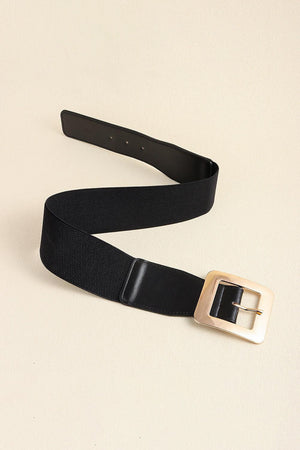 Square Alloy Buckle Black Wide Elastic Belt - MXSTUDIO.COM