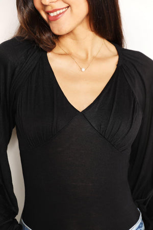 Streamlined Fit V- Neck Plus Size Black Bodysuit - MXSTUDIO.COM