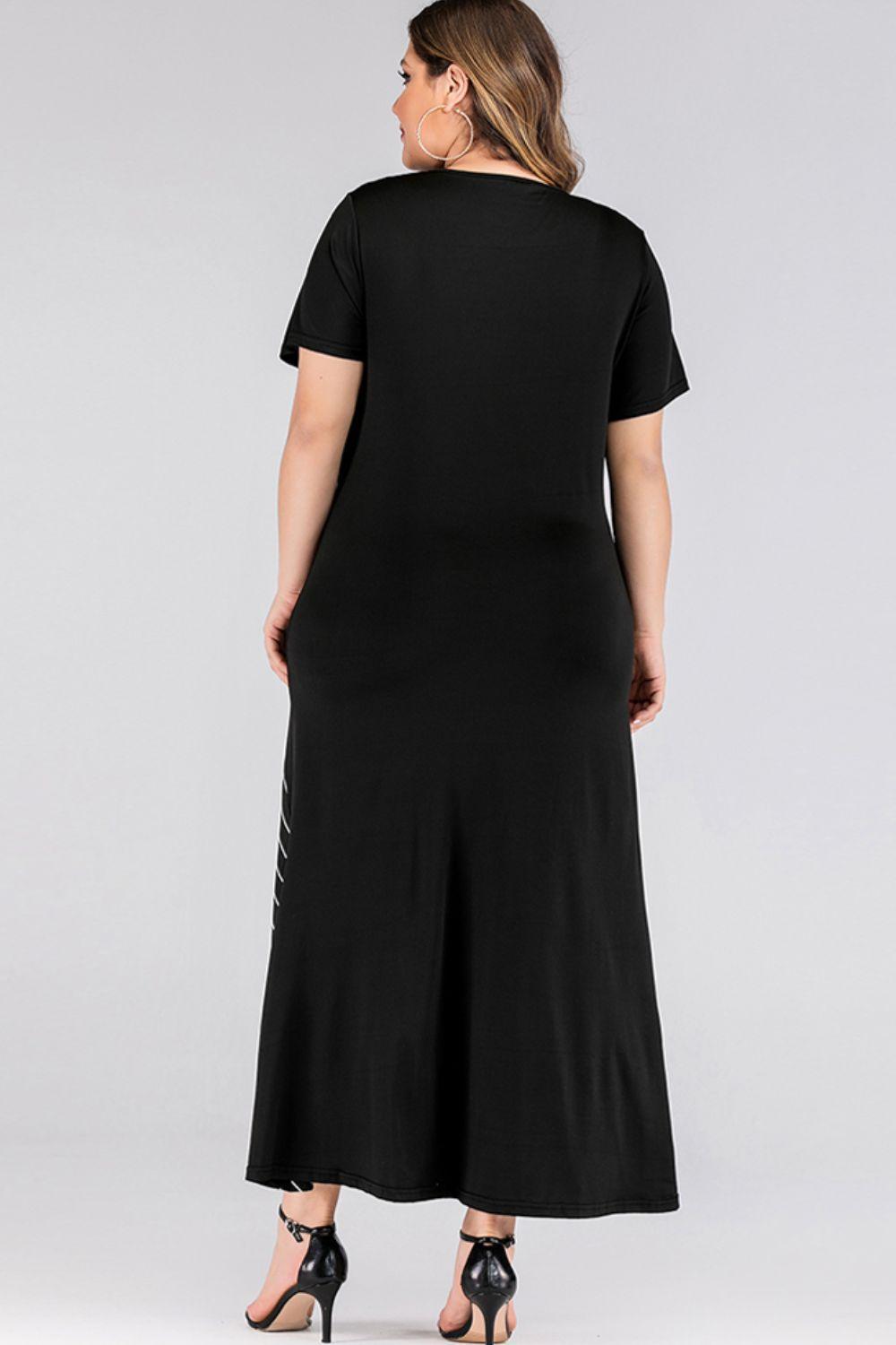 Striped Contrast Panel Plus Size Black Maxi Dress - MXSTUDIO.COM
