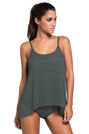 Sunshine Diva Openwork Gray Spaghetti Strap Tankini Set - MXSTUDIO.COM