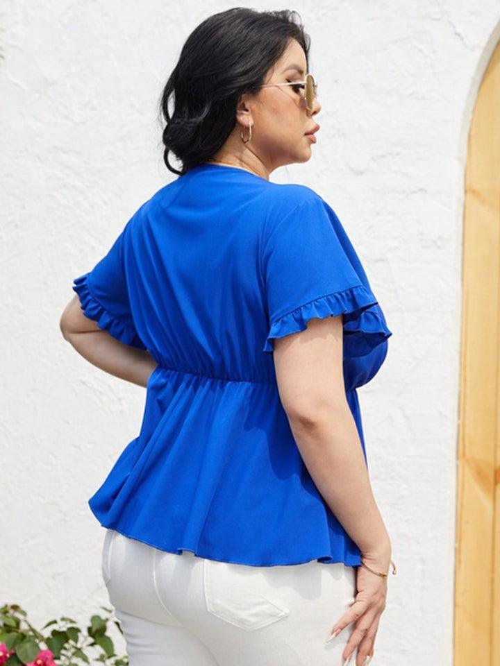 Surplice Neck Babydoll Plus Size Royal Blue Blouse - MXSTUDIO.COM