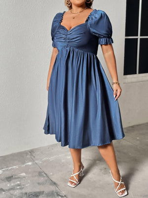 Sweetheart Neck Cobalt Blue Plus Size Ruched Dress - MXSTUDIO.COM