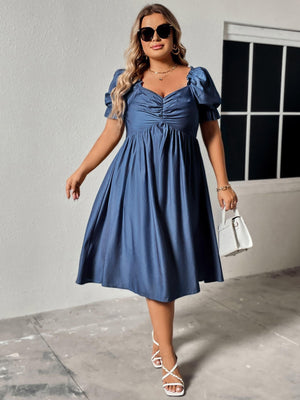 Sweetheart Neck Cobalt Blue Plus Size Ruched Dress - MXSTUDIO.COM