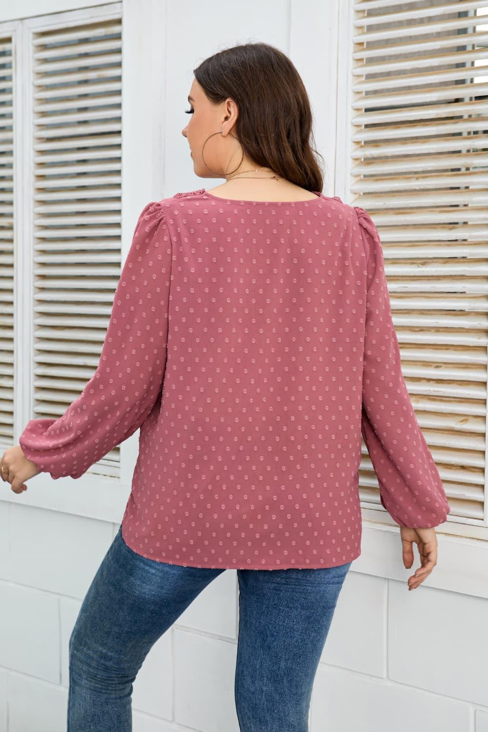Tender Swiss Dot Plus Size Long Sleeve Blouse - MXSTUDIO.COM