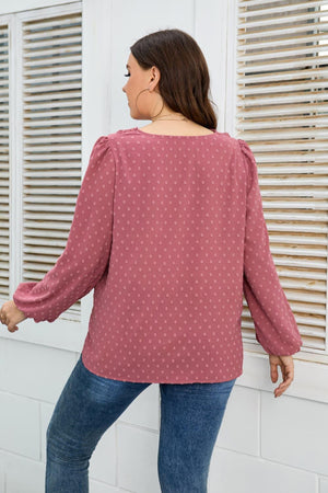 Tender Swiss Dot Plus Size Long Sleeve Blouse - MXSTUDIO.COM