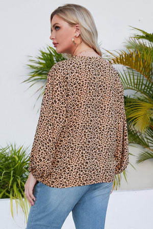 Timeless Balloon Sleeve Plus Size Leopard Print Blouse - MXSTUDIO.COM
