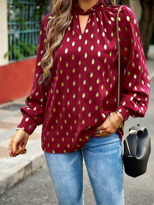 Timeless Choice Long Sleeve Polka Dot Blouse - MXSTUDIO.COM