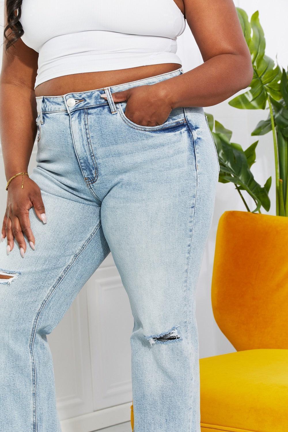 Today Is My Day Plus Size Distressed Straight Leg Jeans - MXSTUDIO.COM
