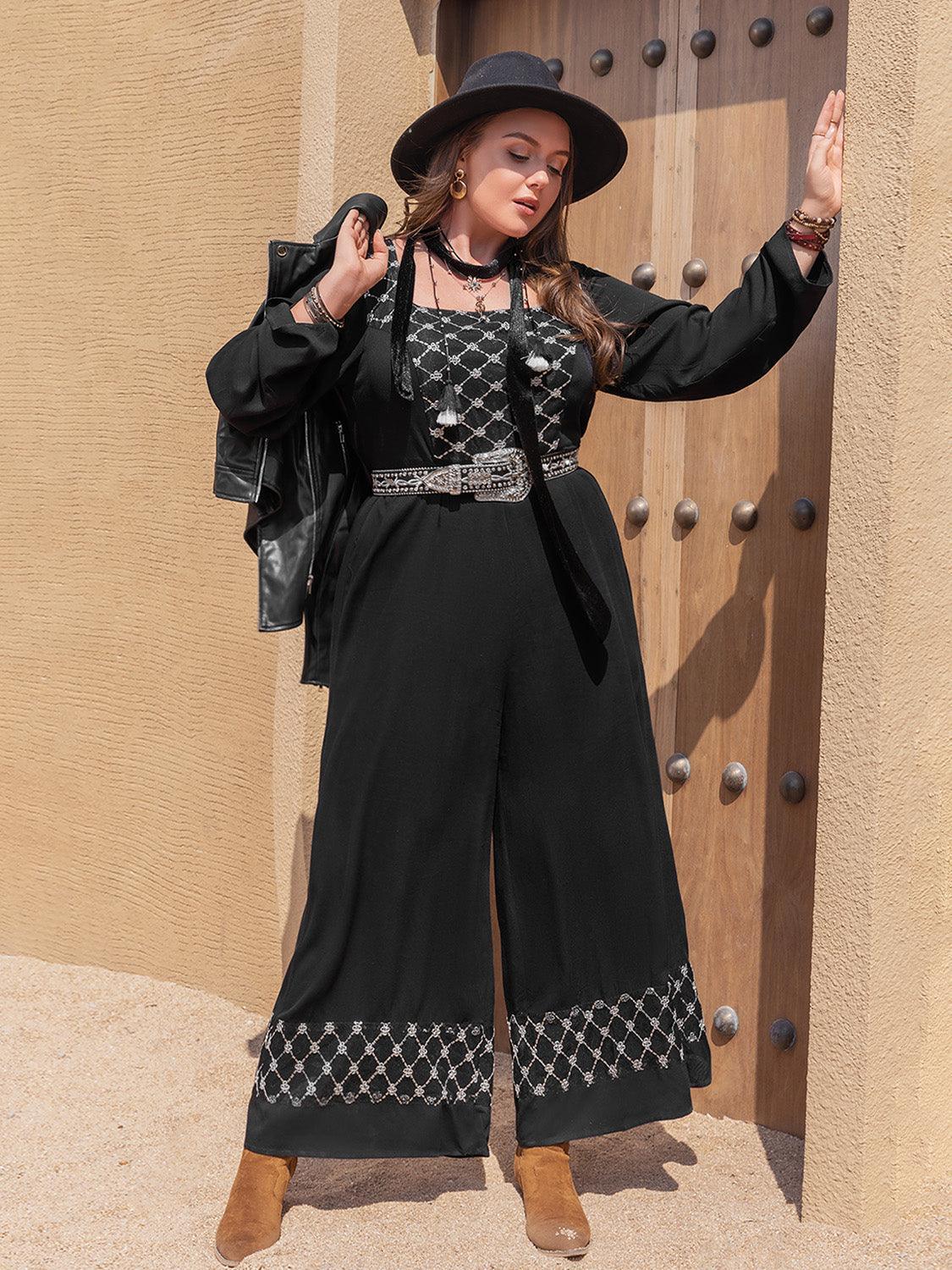 Ultimate Journeys Square Neck Plus Size Black Jumpsuit - MXSTUDIO.COM