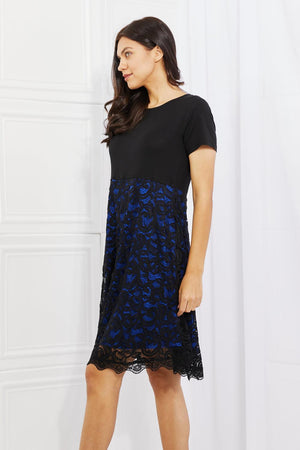 Unique Dream Contrasting Navy Lace Midi Dress - MXSTUDIO.COM
