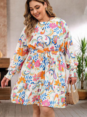 Well-Lived Life Printed Plus Size Lantern Sleeve Dress - MXSTUDIO.COM