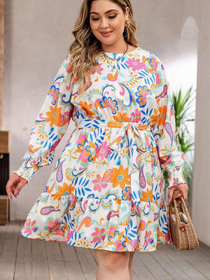 Well-Lived Life Printed Plus Size Lantern Sleeve Dress - MXSTUDIO.COM