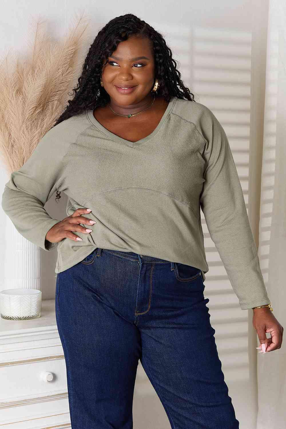 Women's Sage Plus Size Long Sleeve T Shirts - MXSTUDIO.COM