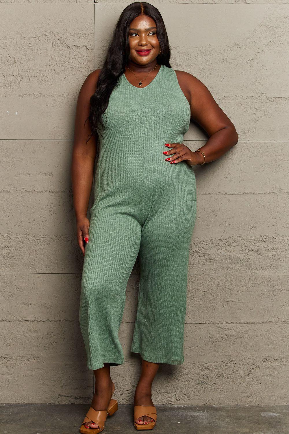 Groundbreaking Sage Green Plus Size Jumpsuit - MXSTUDIO.COM