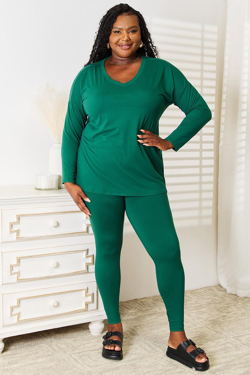 Flawless Fit Dark Green Plus Size Loungewear Sets - MXSTUDIO.COM