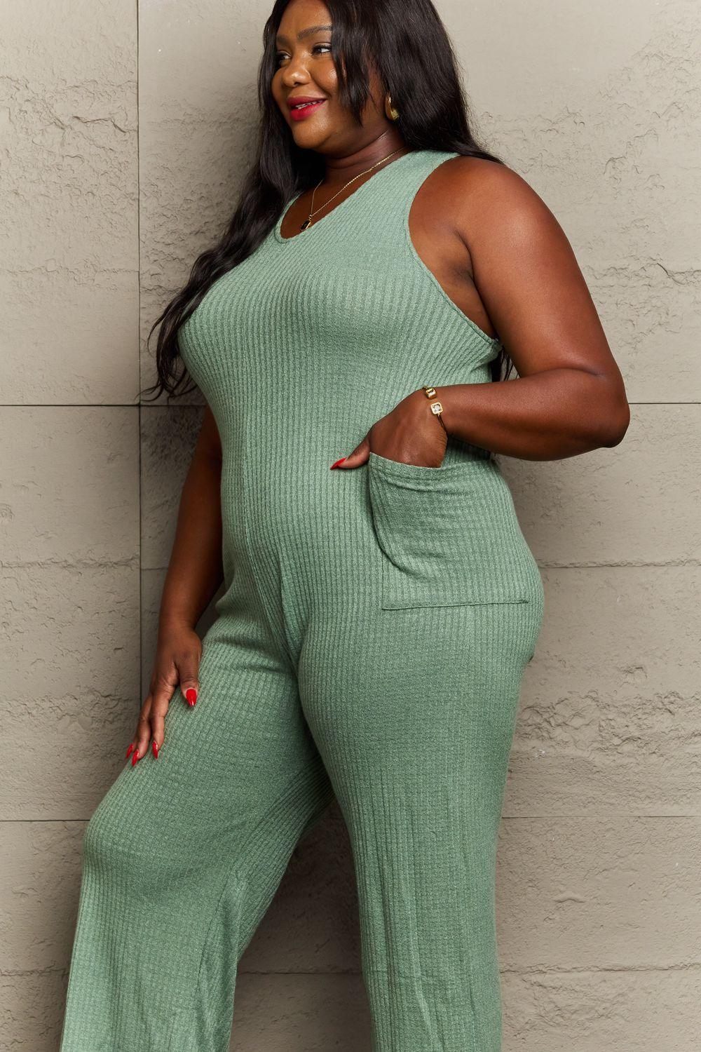 Groundbreaking Sage Green Plus Size Jumpsuit - MXSTUDIO.COM