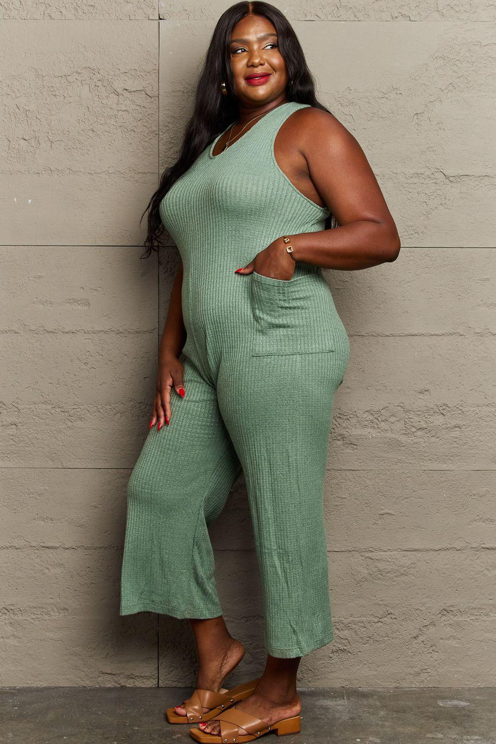 Groundbreaking Sage Green Plus Size Jumpsuit - MXSTUDIO.COM