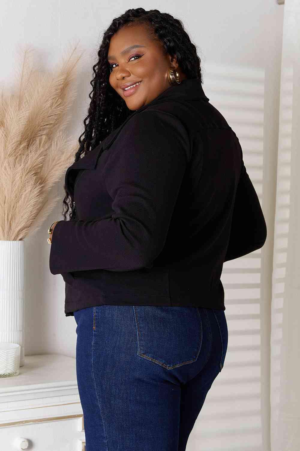 Fashion Meet Zip-Up Plus Size Black Jacket - MXSTUDIO.COM