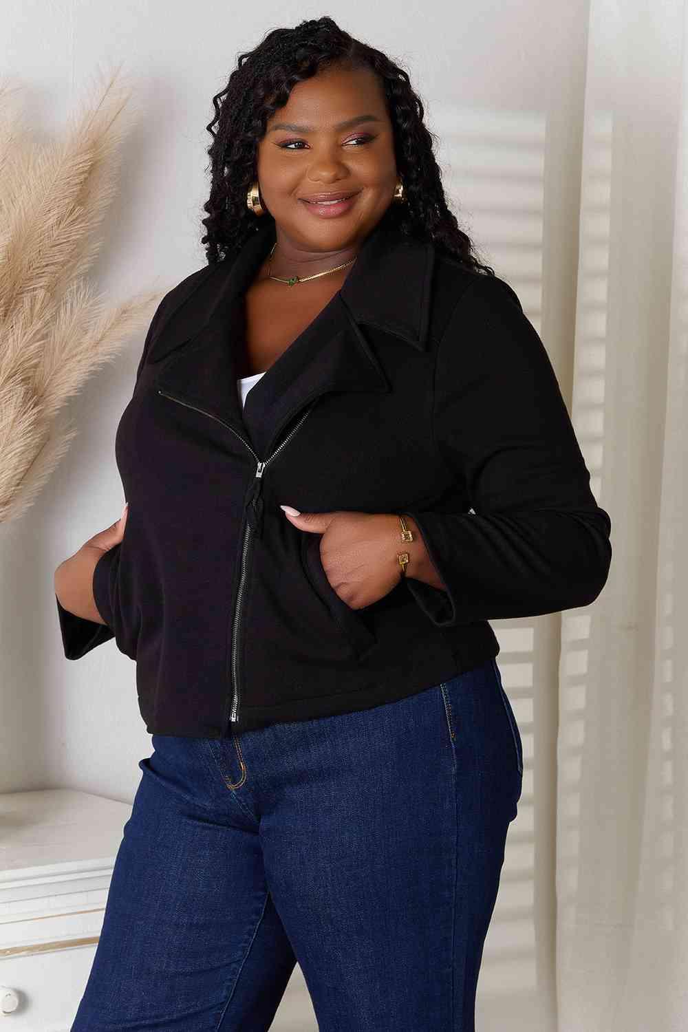 Fashion Meet Zip-Up Plus Size Black Jacket - MXSTUDIO.COM