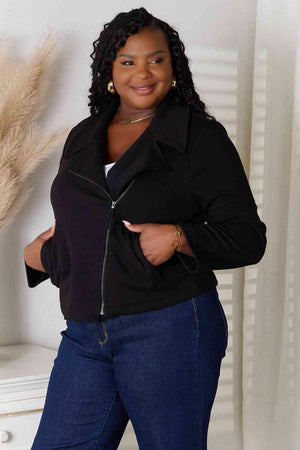 Fashion Meet Zip-Up Plus Size Black Jacket - MXSTUDIO.COM