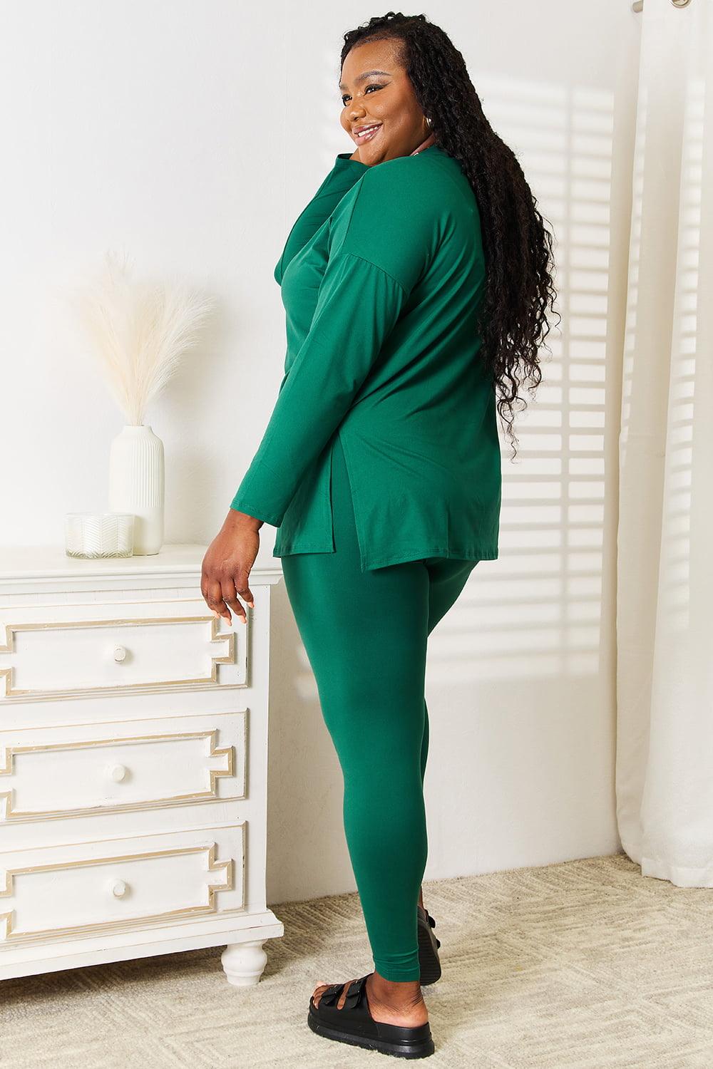 Flawless Fit Dark Green Plus Size Loungewear Sets - MXSTUDIO.COM