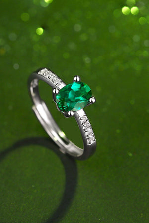 1 Carat Lab-Grown Emerald Side Stone Sterling Silver Ring - MXSTUDIO.COM